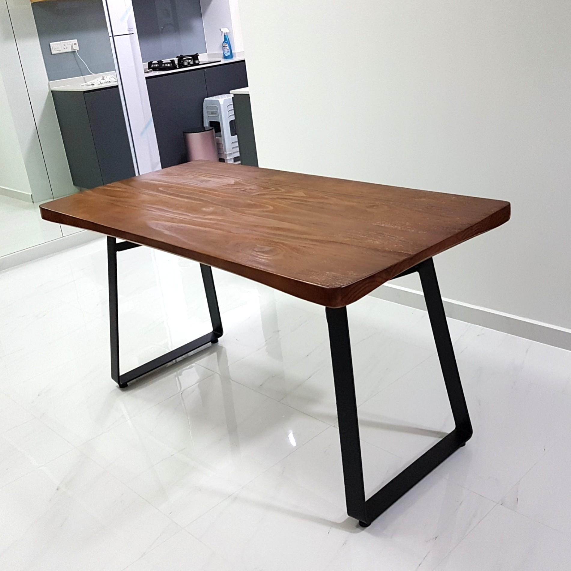Solid Victoria Ash Dining Table With Angled Black Leg Design Footprint Furniture Store