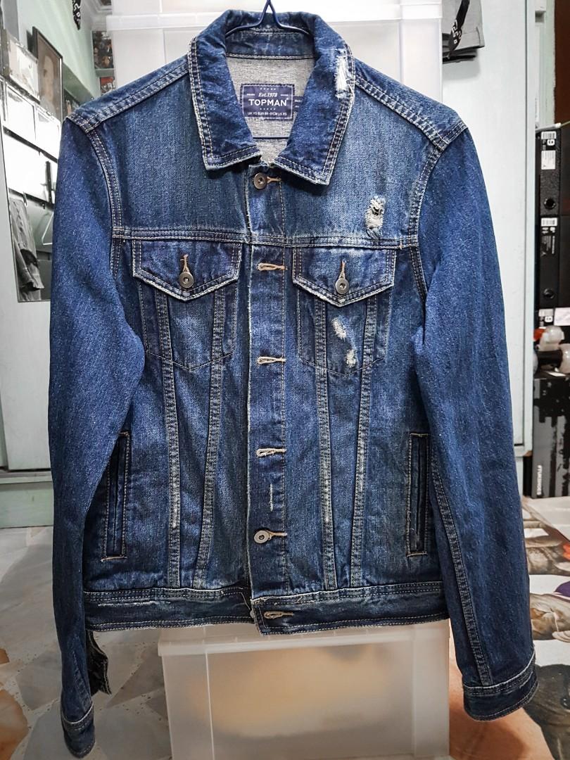 Topman Dark Blue Distressed Denim Jacket Shirt