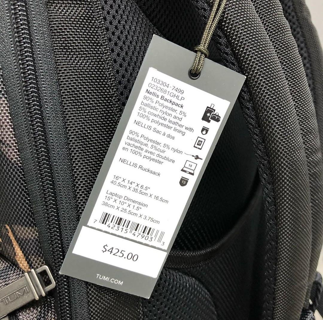 Tumi Nellis Backpack 40×35×16 Laptop Dimension 38×25×8, Fesyen Pria