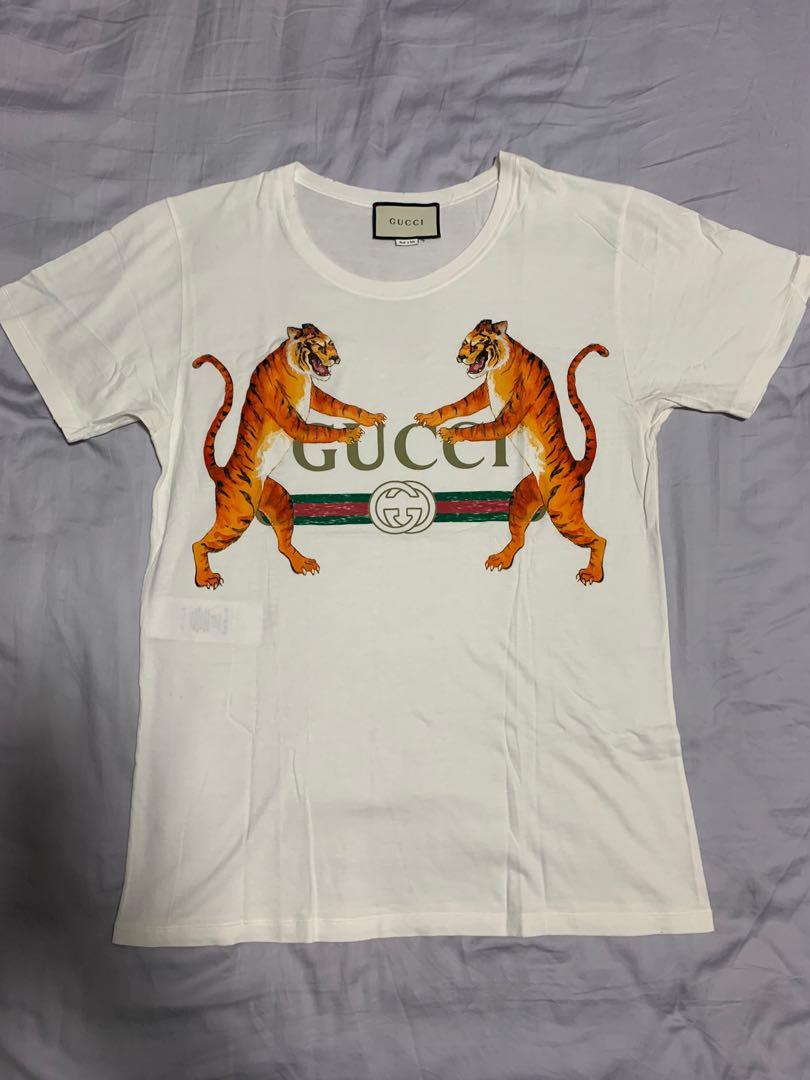 Authentic Gucci Tiger Logo Print T-Shirt (White), Men's Fashion, Tops &  Sets, Tshirts & Polo Shirts on Carousell