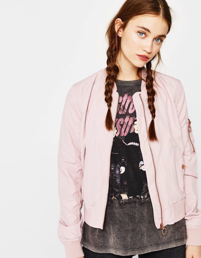 Bershka baby pink bomber jacket, Women's Fashion, Coats, Jackets and ...