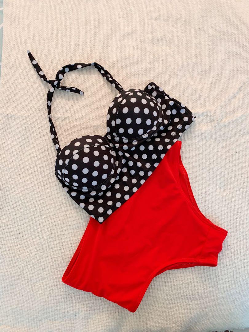 Red black and white sales swimsuit