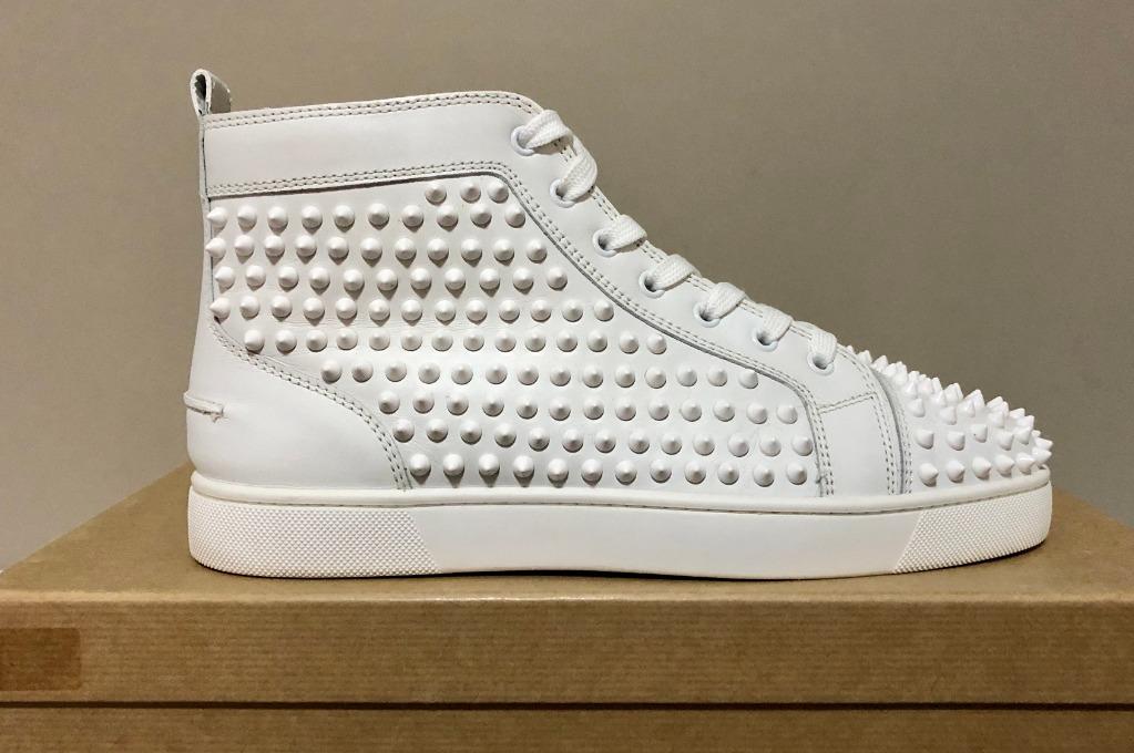 Christian Louboutin High Top Spikes Sneakers White Size 42 US 9 With Box  Mint.