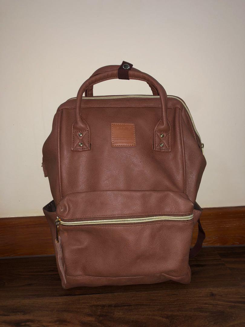 Faux Leather Anello Mini Backpack in Tan Beige, Women's Fashion