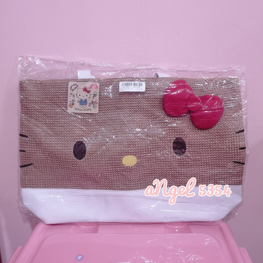 JAPAN Sanrio HELLO KITTY Rattan Like Straw Large Tote Bag Toreba