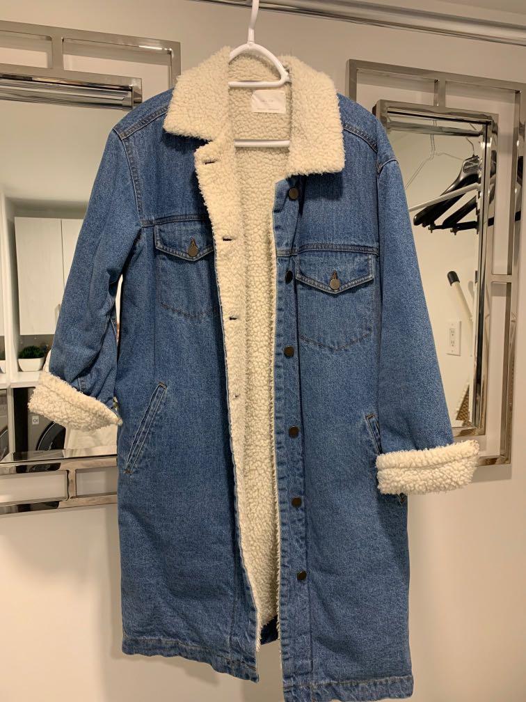 Long denim sherpa jacket online