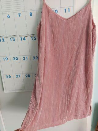 Pink velvet slip dress