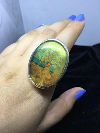 NVR133 rare BARSE cameo huge ster silver  ring sz 7”