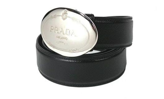 Prada engraved oval plaque buckle belt