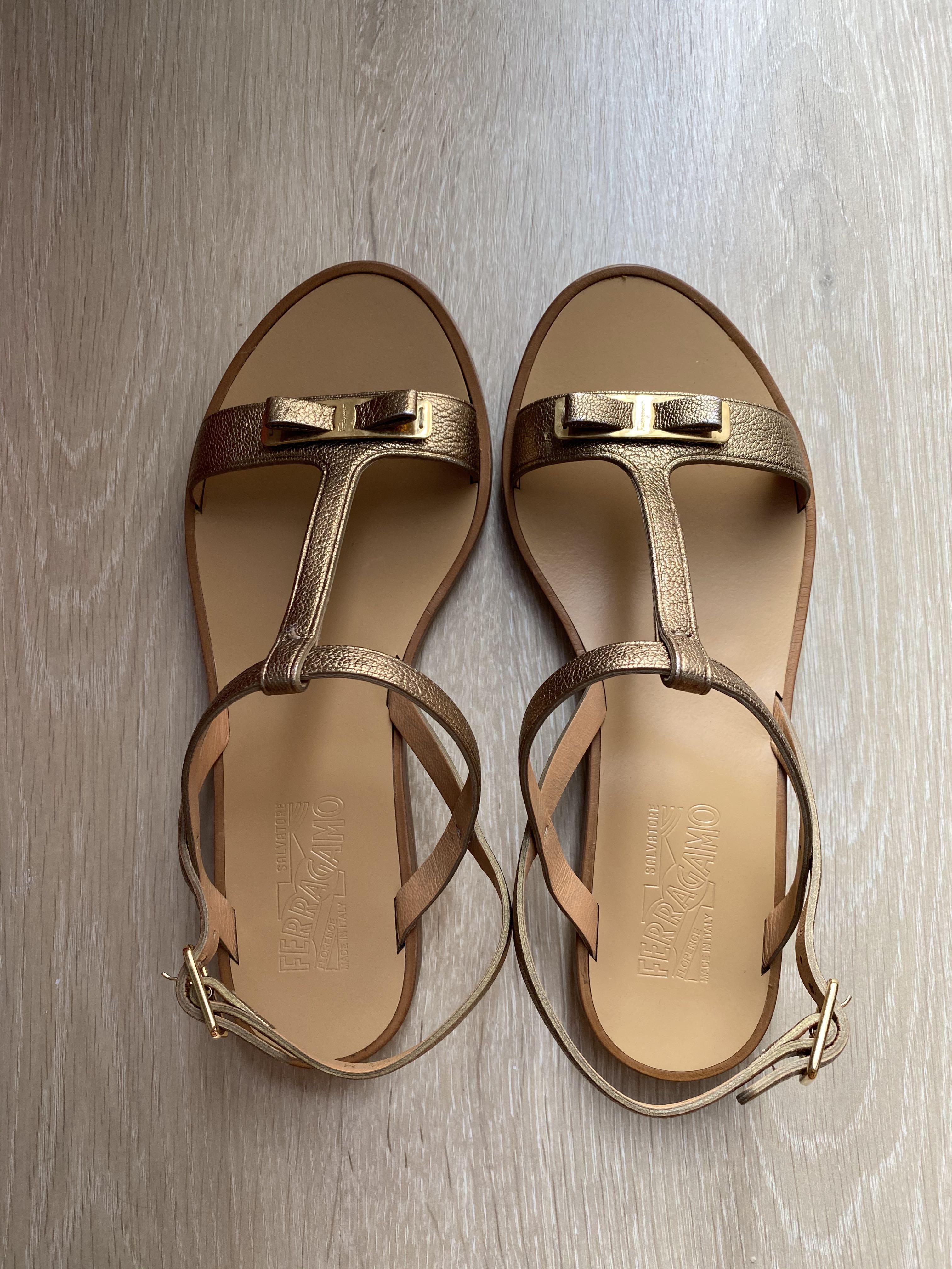 Ferragamo Gold Sandals Women s Fashion Footwear Flats on Carousell