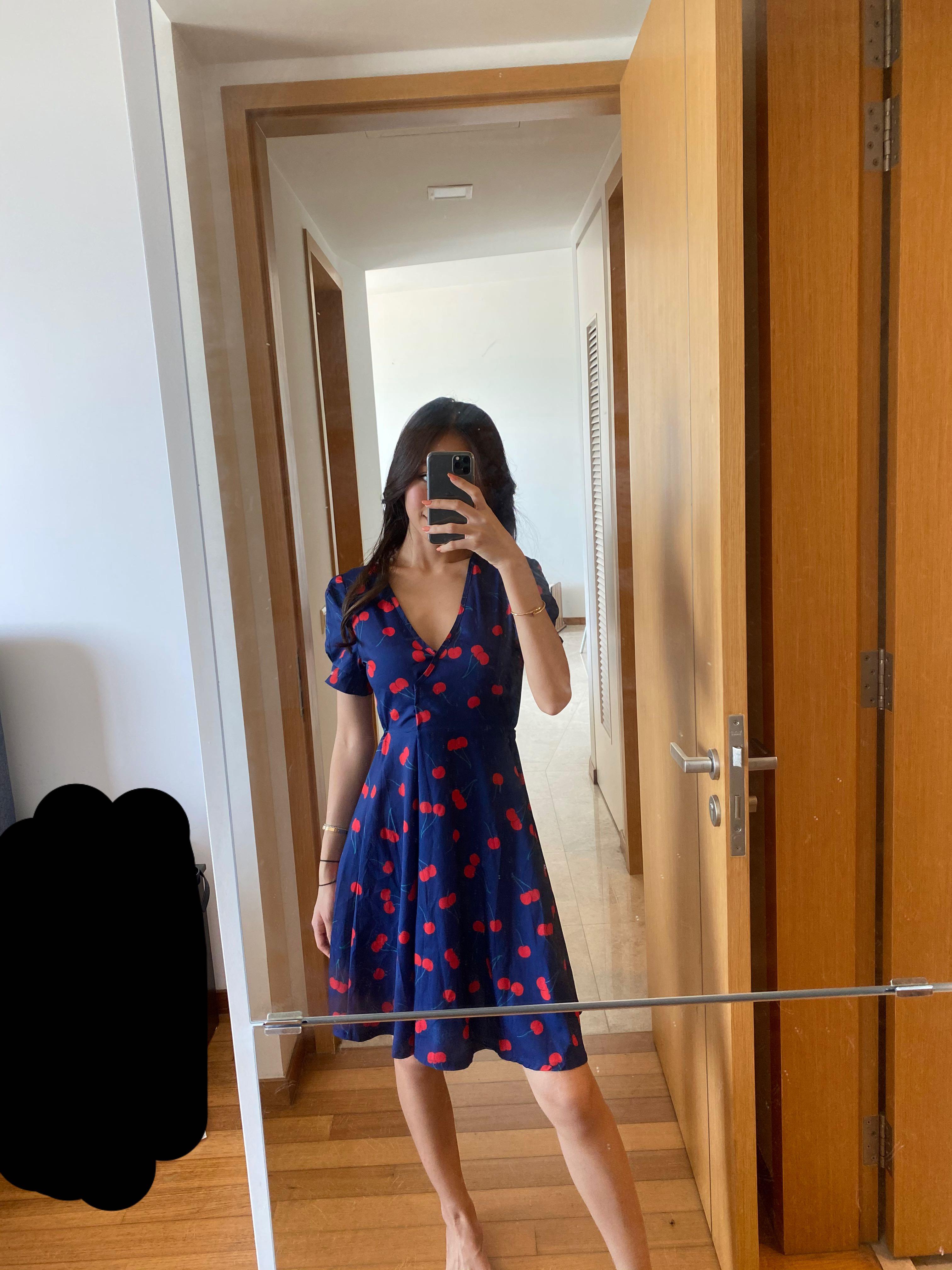 Navy blue cherry best sale dress