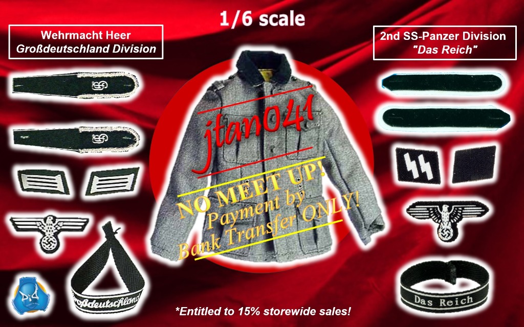 1 6 Scale Did Ww2 German M36 Tunic W Pants Grossdeutschland Div Schutze Collar Tab Reich Eagle Chest Patch Cuff Title Or 2nd Ss Panzer Div Ss Schutze Collar Tab Ss Eagle Arm Patch Das Reich Cuff Title Entitled