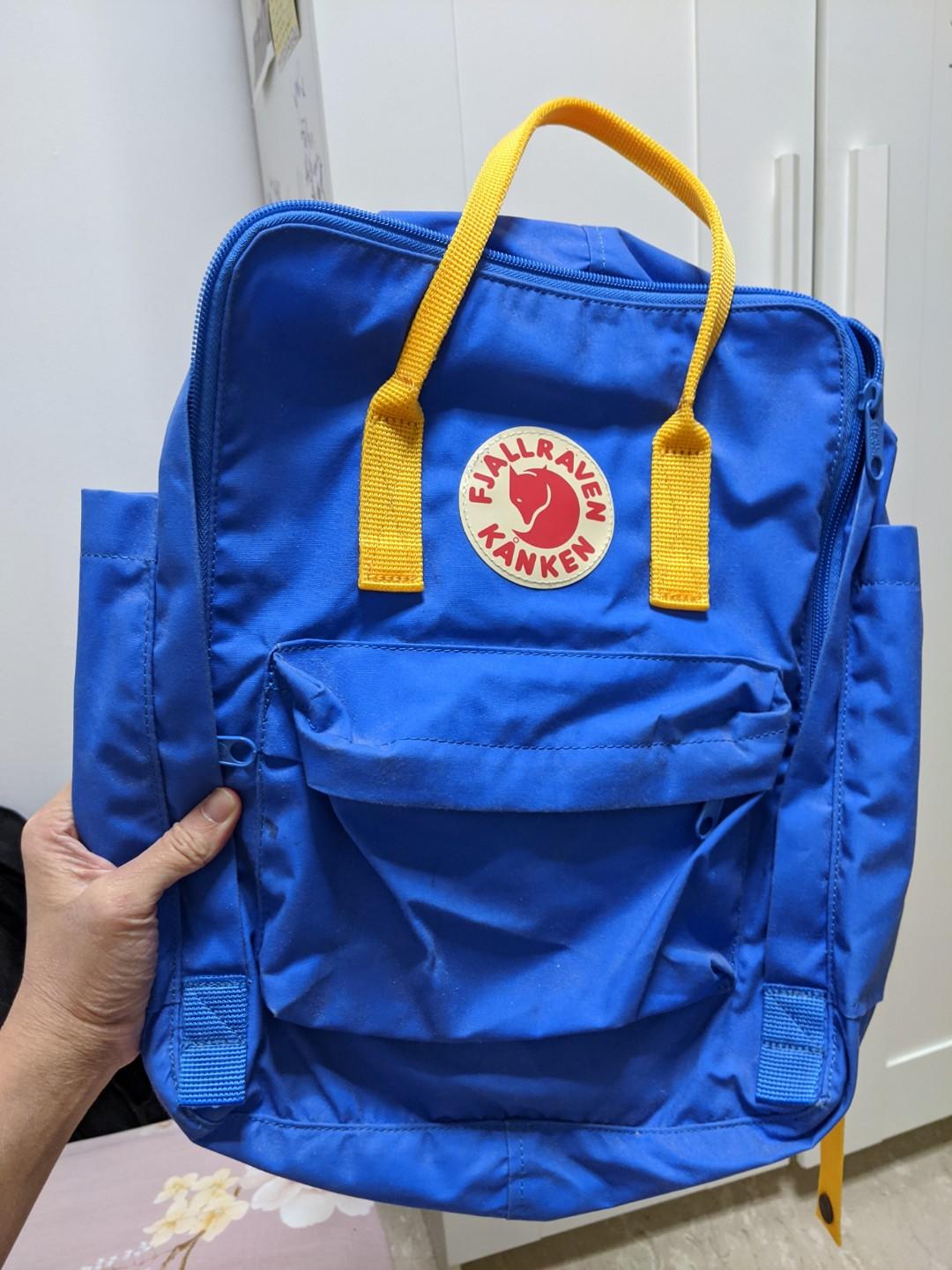HARDLY USED FJALLRAVEN KANKEN 16L in UN BLUE AND WARM YELLOW 