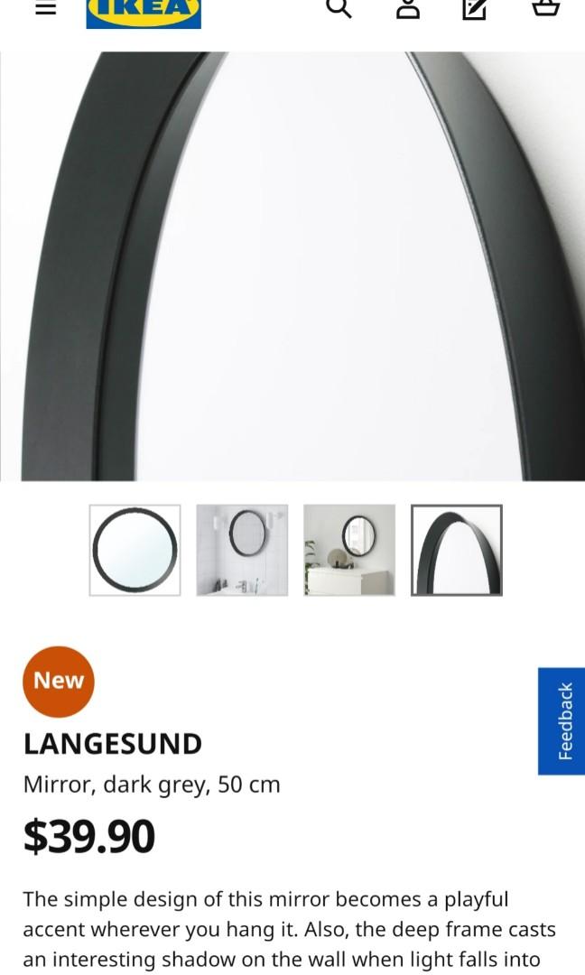IKEA LANGESUND Mirror 50cm Dark Grey, Furniture & Home Living, Home