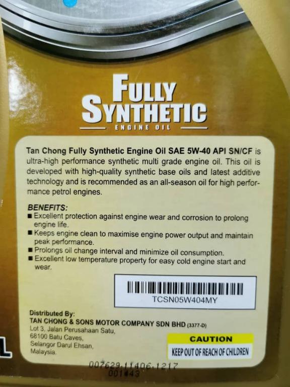 [ORIGINAL] Nissan (Tan Chong) 5W40 Fully Synthetic Engine Oil (4L