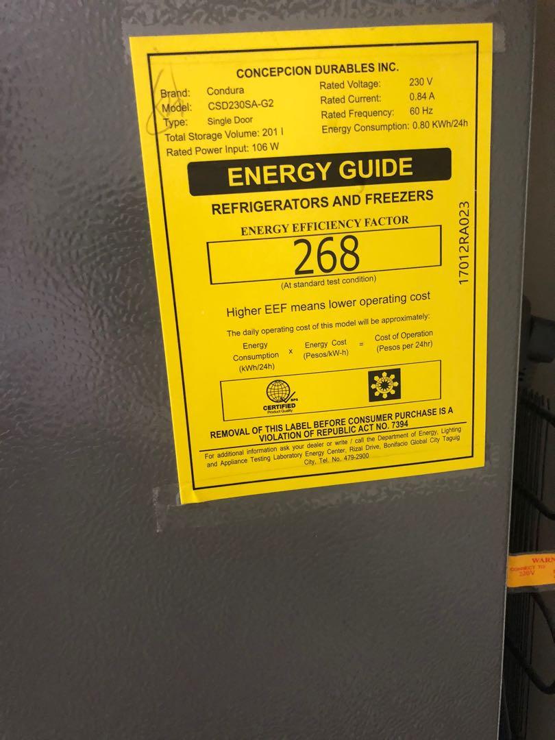 Condura refrigerator power on sale consumption