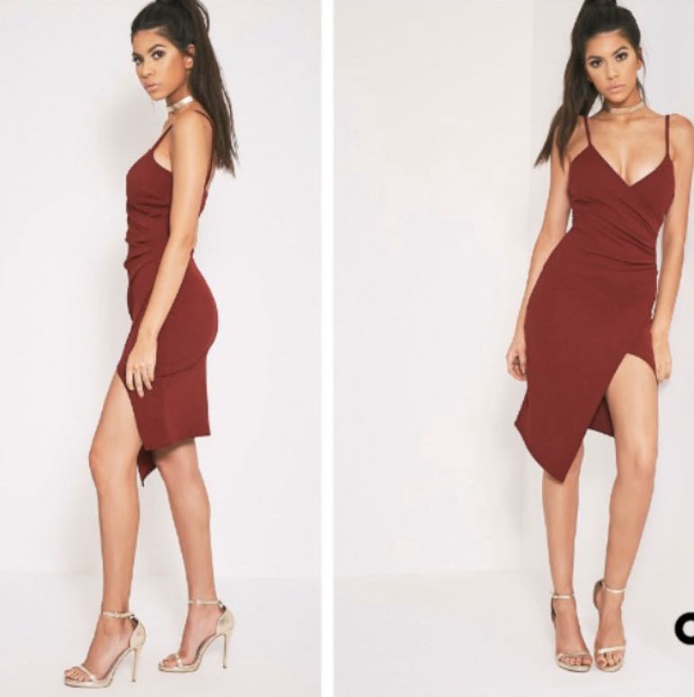 Lauriell black wrap front crepe midi dress discount