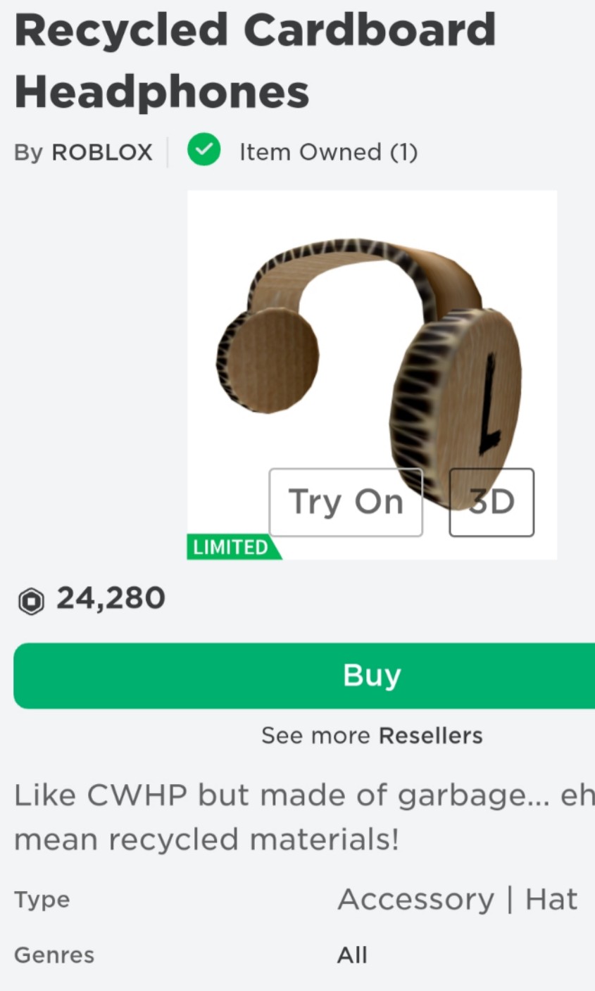 Recycled Cardboard Headphones Roblox Toys Games Video Gaming In Game Products On Carousell - headphones roblox