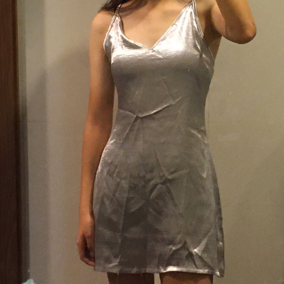 Satin Silver Slip Dress main image 1