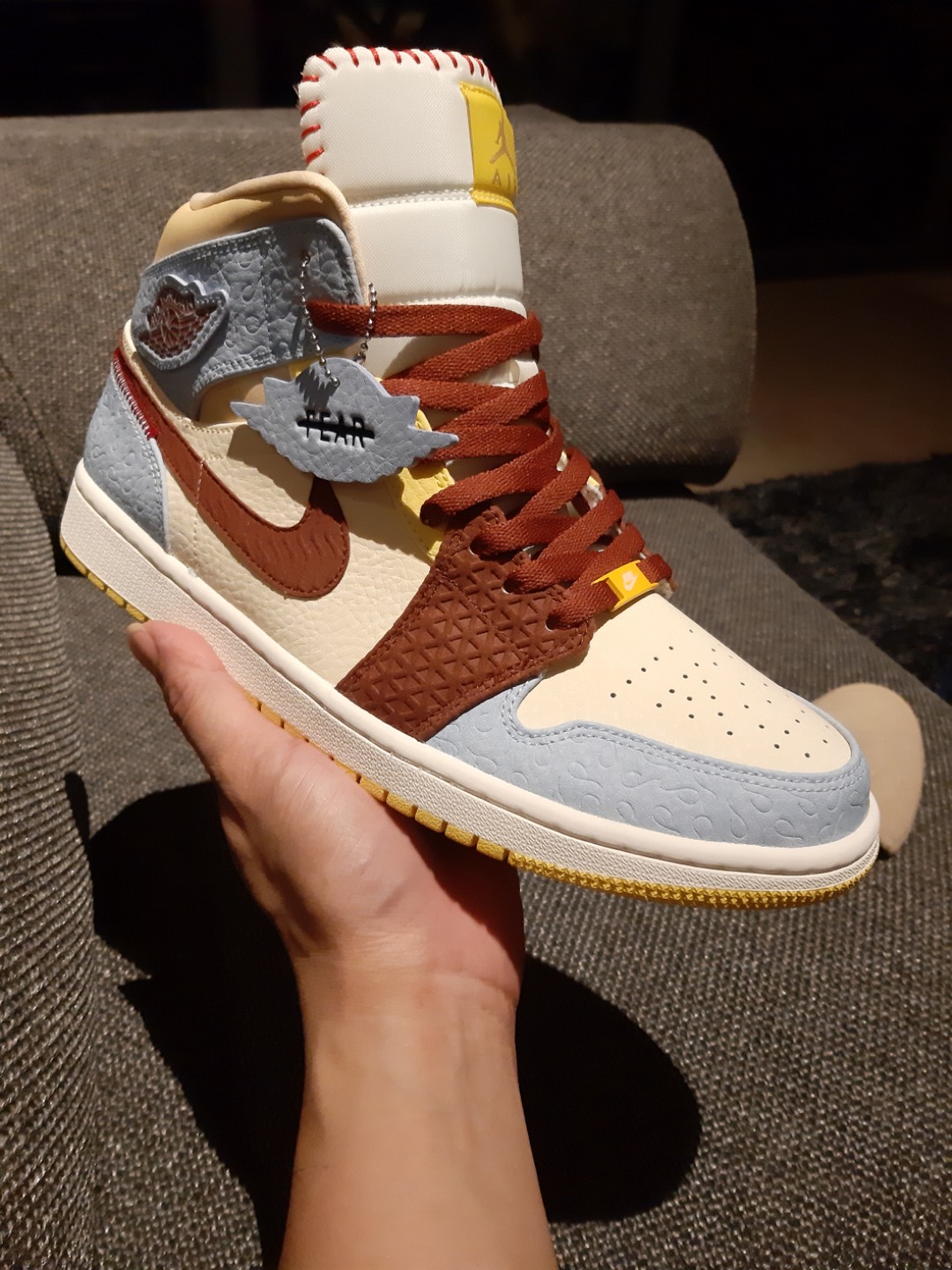 blue yellow and brown jordan 1