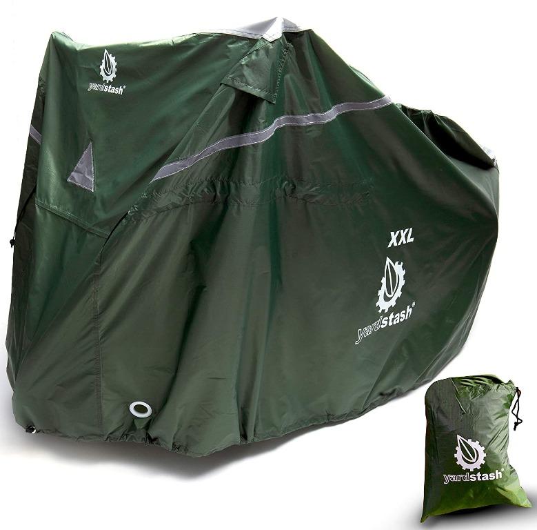 YardStash Bike Cover - Heavy Duty Waterproof Bicycle Tarp for Outdoor  Storage & Portable Shelter - Green Large