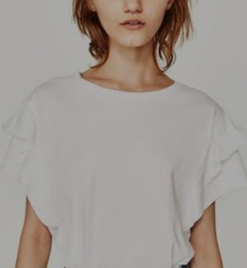 Zara white top with ruffle sleeves 