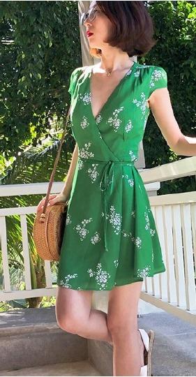 cute green floral wrap dress ...