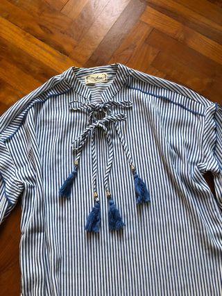 Blue/White Striped TOP w/ Tassels