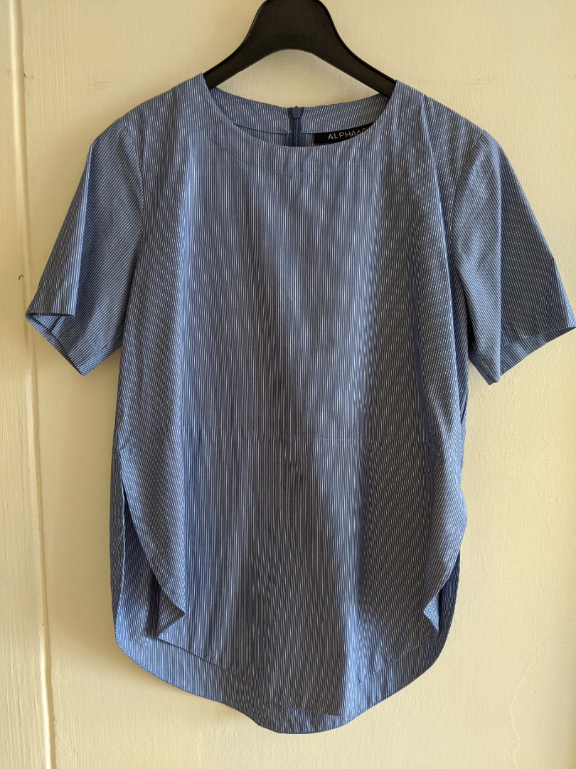ALPHA60 Blue Striped Shirt, Women's Fashion, Tops, Other Tops on Carousell