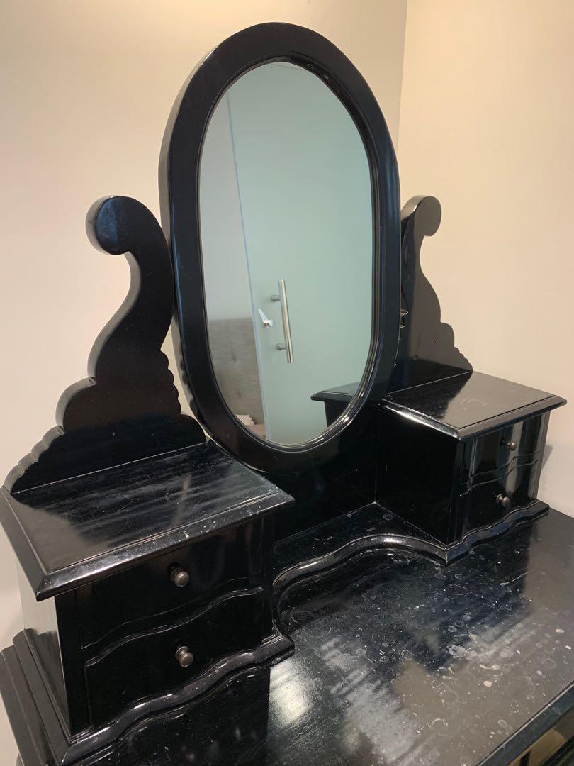 Mahogany Black French Dressing Table With Mirror and Chair, Furniture