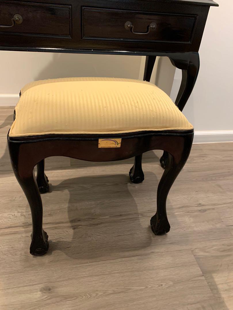 Mahogany Black French Dressing Table With Mirror and Chair, Furniture