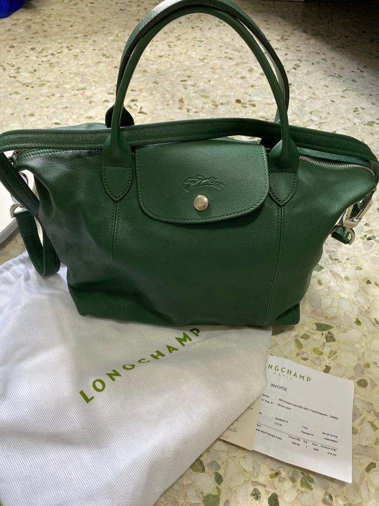LONGCHAMP Le Pliage Cuir Leather Large Travel Crossbody Bag Green