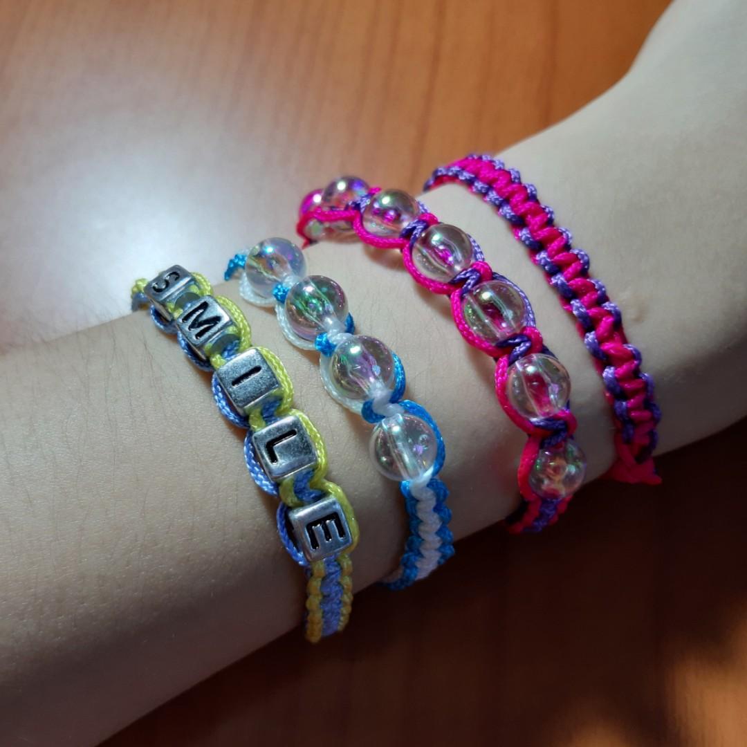 Handmade custom personalised friendship bracelet aesthetic iridescent name silver charm gift adjustable accessory