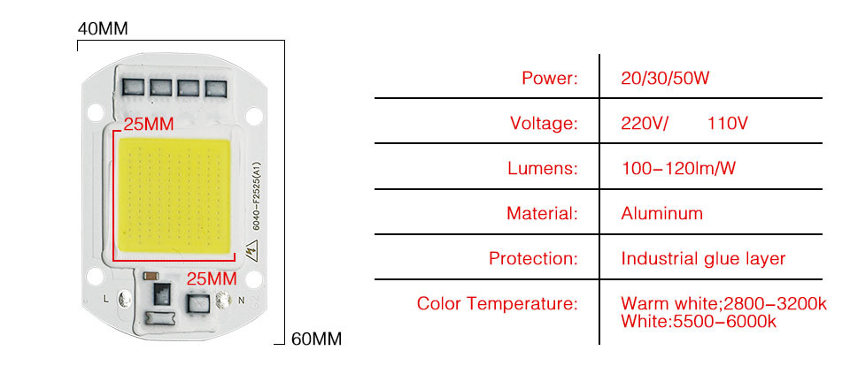 LED COB Chip 50W 220V 6000K Integrated Smart IC with built in Driver ...