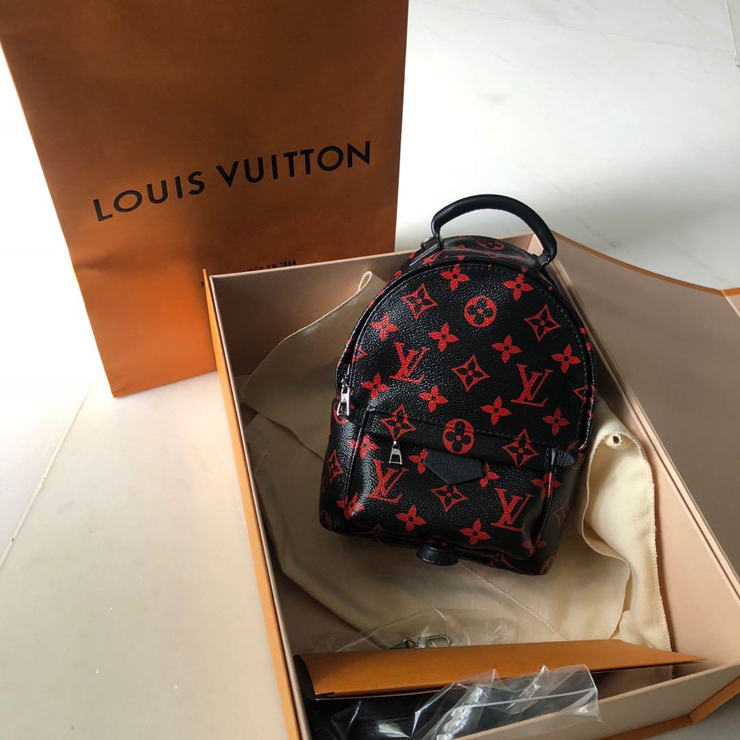 Louis Vuitton Backpack Palm Springs Monogram Infrarouge Mini Black Red,  Luxury, Bags & Wallets on Carousell