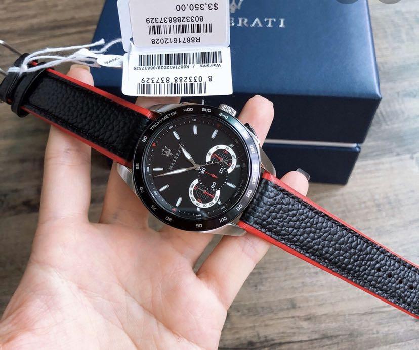Maserati Traguardo ブラック 本革 ストラップ クォーツ 腕時計 R8871612028