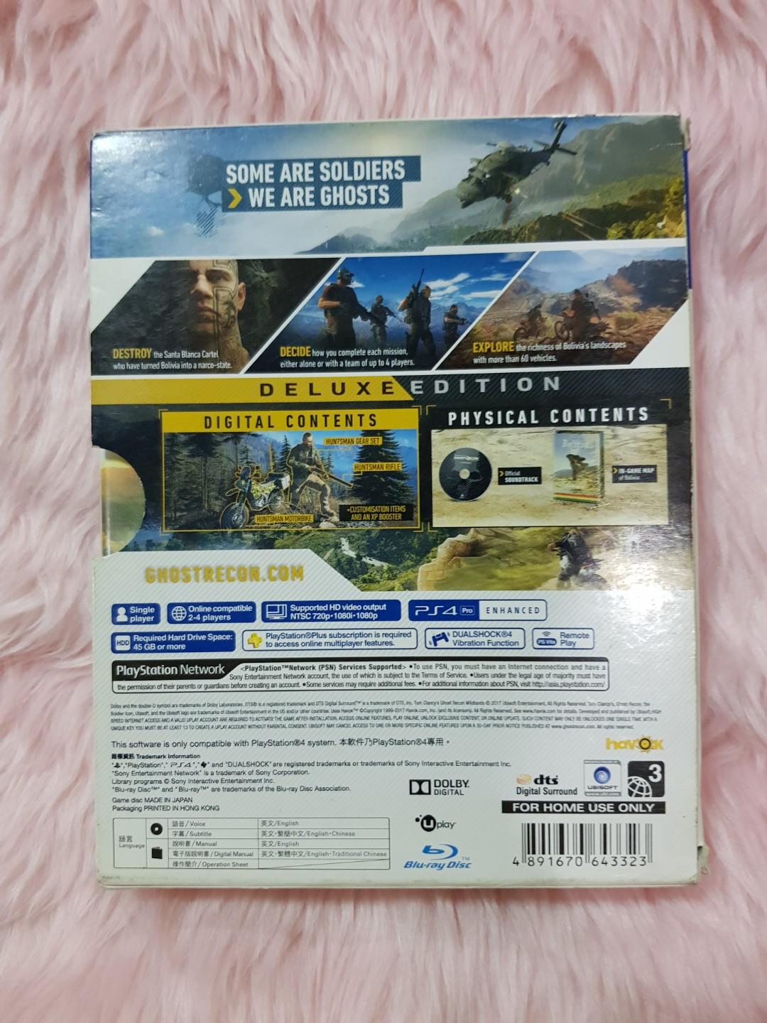 PS4 Delux Edition Tom Clancy's Ghost Recon Wildlands (Category: PlayStation) located in Manila. Submitted by snowflakes.specials (Listing ID 283217394, Image 2). Description: See photos for inclusions.