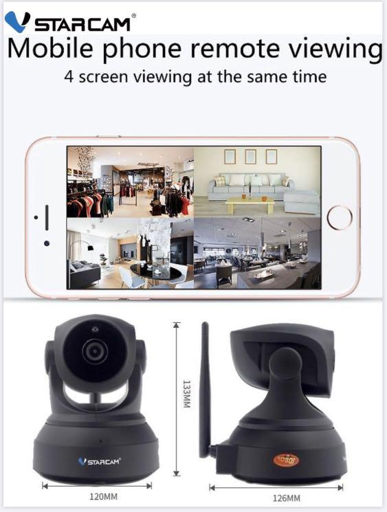 Vstarcam 3MP C82R Black Wireless Wifi IP Camera Upgraded Ultra HD 3 Megapixel 2304 x 1296 Resolution AI Auto Tracking Two Way Audio Night Vision