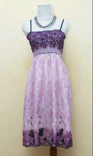 Midi dress casual bodycon motif bunga payet
