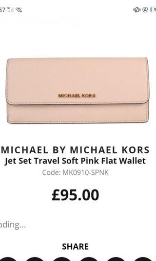 Michael kors jet set travel soft pink flat wallet
