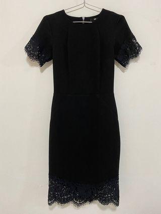 H&M Black Shift Dress with Lace Details