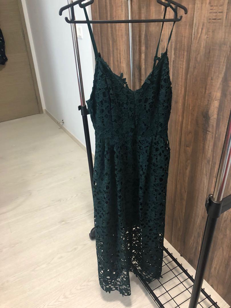 Astr the label lace midi dress hunter green cheap