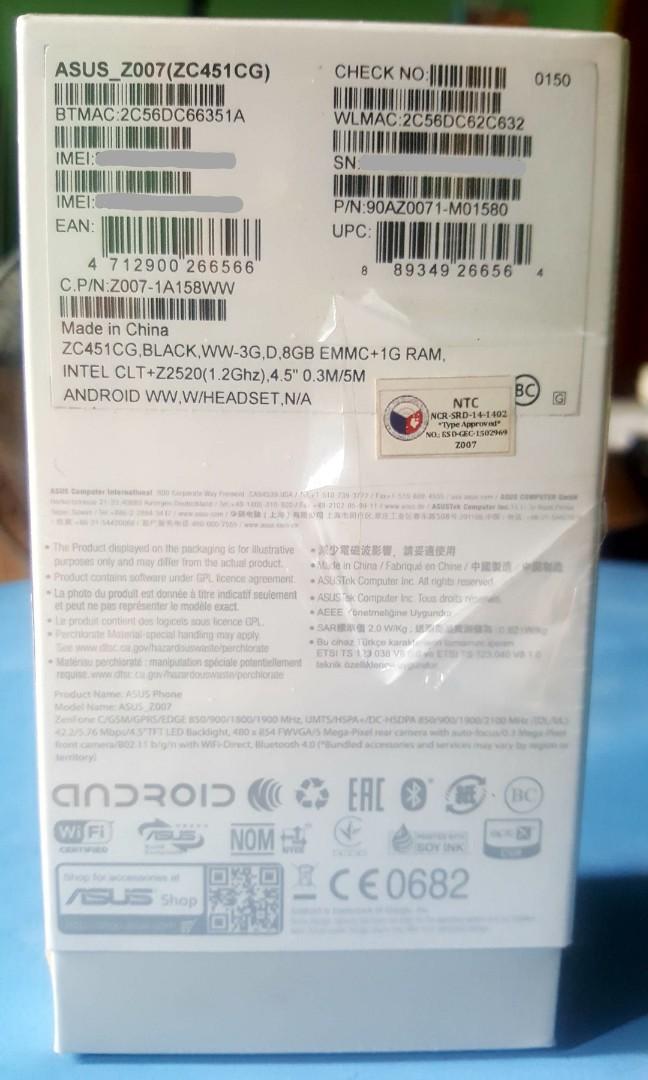 ASUS ZenFone C - Brand New (Category: Android Others) located in Quezon City. Submitted by davemamen (Listing ID 283448254, Image 3). Description: Brand New. Kindly visit site for full details. Thanks! https://www.asus.com/ph/Phone/ZenFone_C_ZC451CG/.
