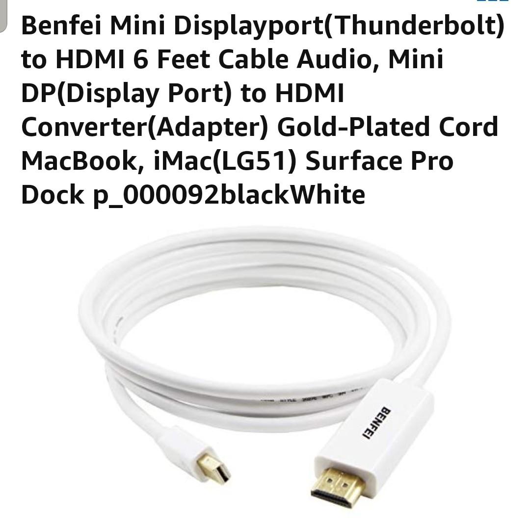 Benfei Mini Displayport Thunderbolt To Hdmi 6 Feet Cable Audio Mini Dp Display Port To Hdmi Converter Adapter Gold Plated Cord Macbook Imac Lg51 Surface Pro Dock P black Electronics Others On Carousell
