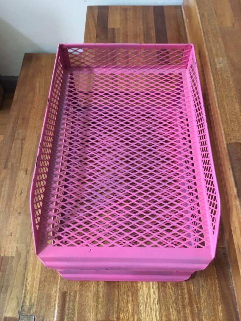 Double deck metal file tray in pink, Furniture & Home Living, Office