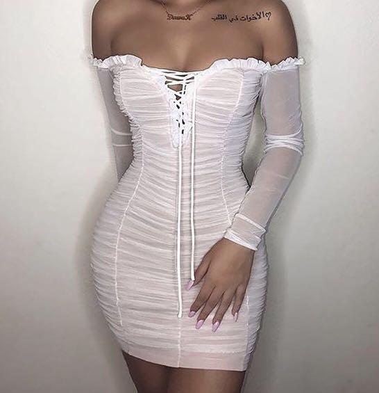 Fashion nova white mesh dress sale