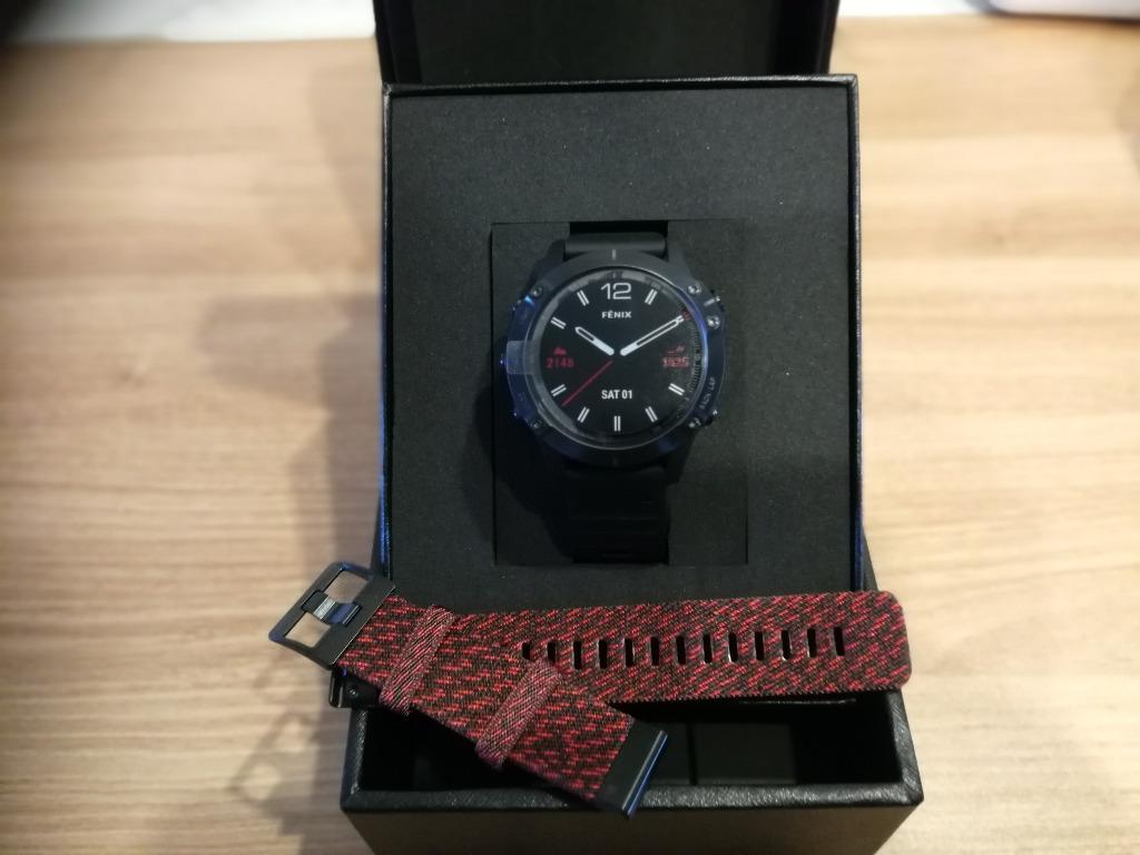 Garmin Fenix 6 Pro Sapphire Black DLC and Heathered Red Nylon