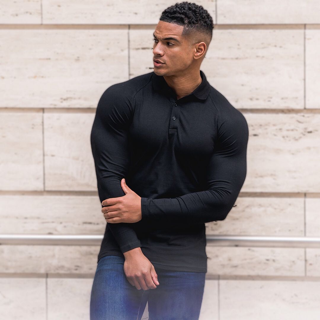 Mens muscle fit long sleeve polo sales