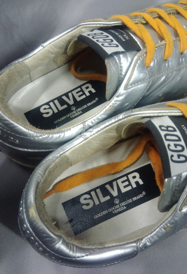 (LIMITED EDITION) GOLDEN GOOSE DELUXE BRAND (GGDB) SUPERSTAR SILVER SNEAKERS, Men's Fashion 