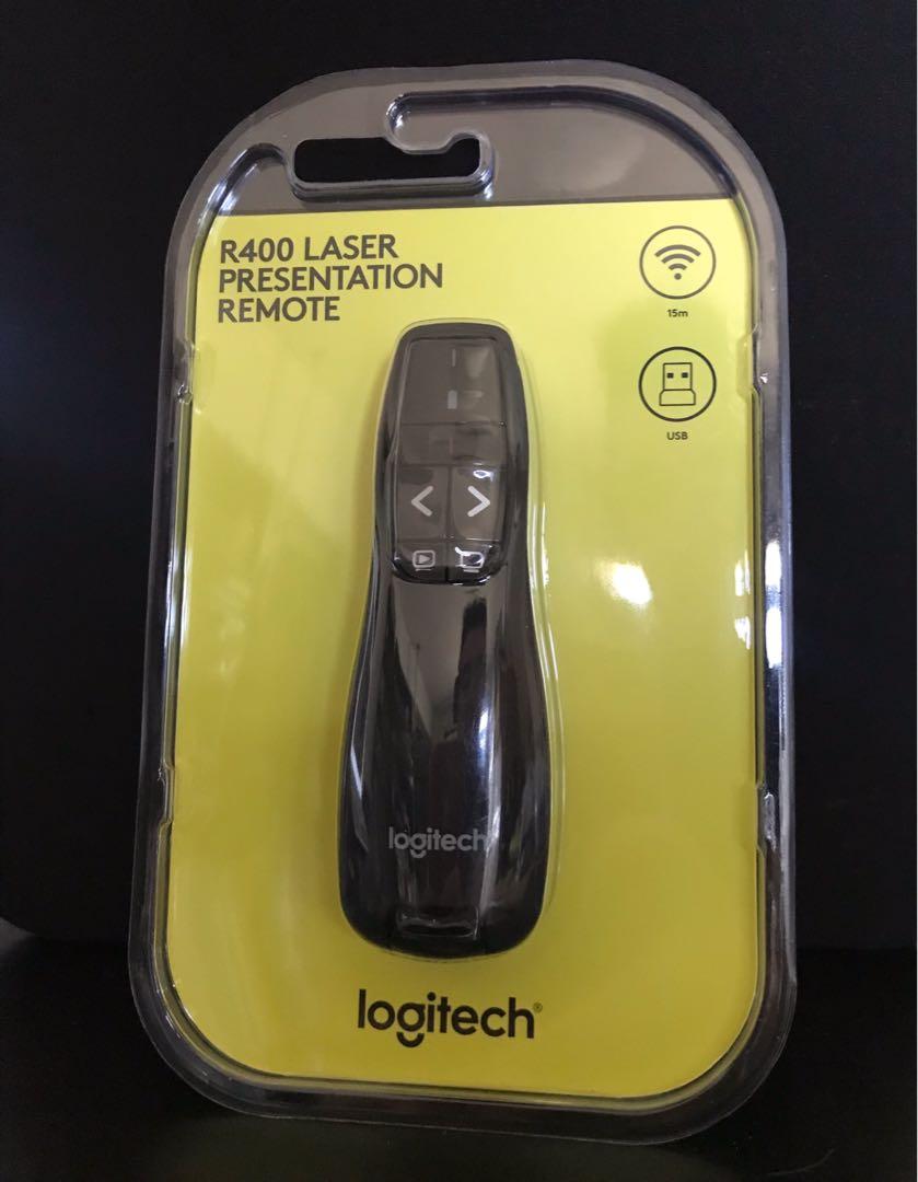 Laser Presentation Remote + Laser Pointer (Category: Office & Business Technology) located in Singapore. Submitted by calusell (Listing ID 283496994, Image 1). Description: 1. Logitech R400 Laser Presentation Remote with Wifi + USB connections. Sealed in packaging. Never opened (clear packaging). Original price: $69, final discounted price - $45. 2. Black pp1000 presenter laser pointer + usb connector. Battery included, new and unused (blue packa